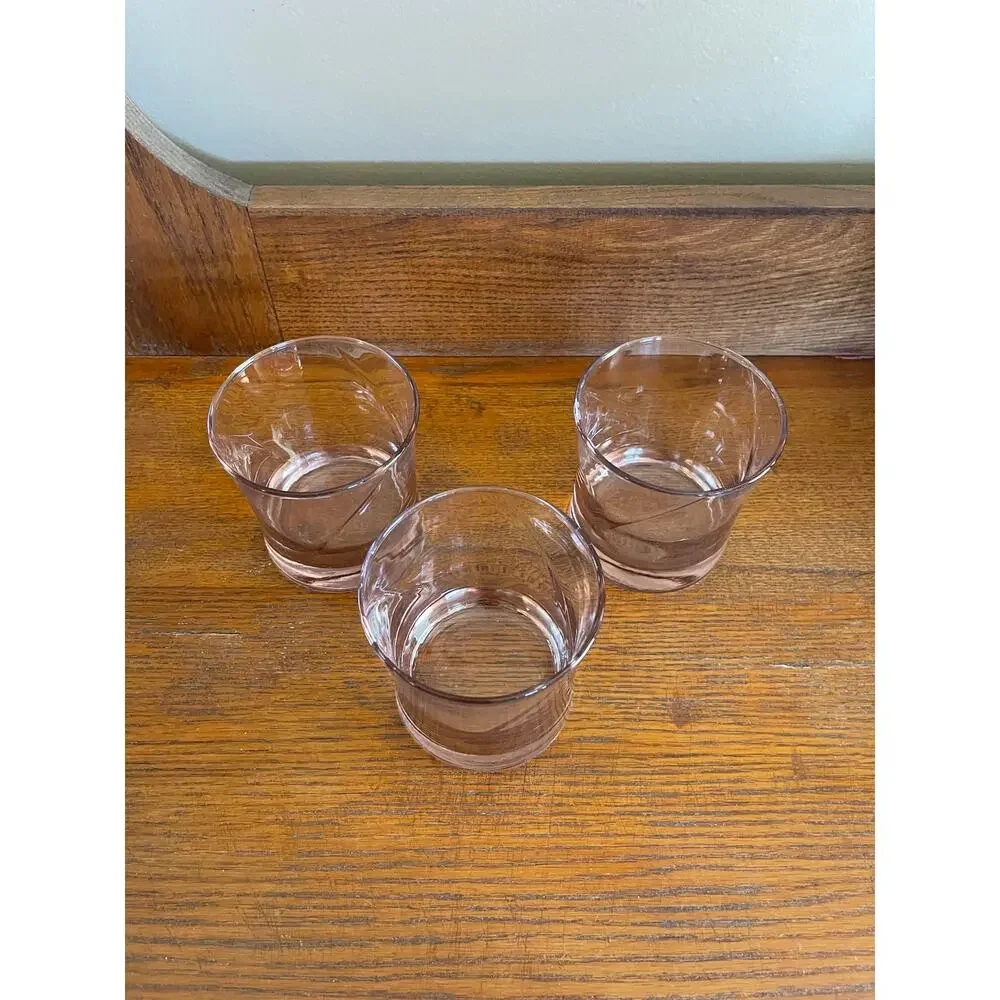 Vintage Libbey Concert Pink Swirl Set of 3 Rocks / Lowball Glasses 3.5